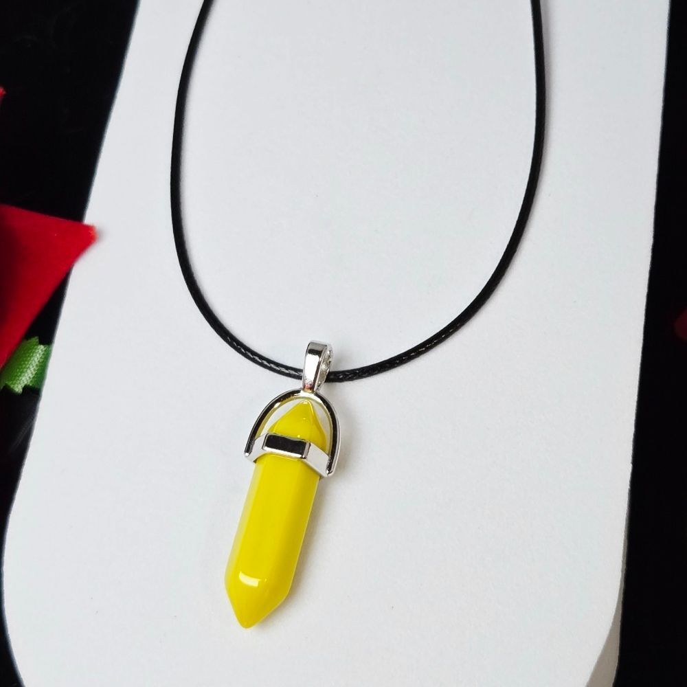 Yellow Amber Style Hex Crystal Point Pendant Necklace Double Terminated Gemstone